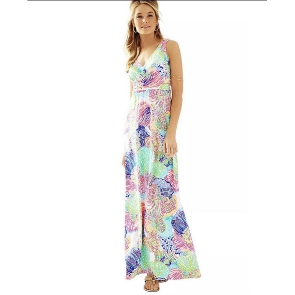 Lilly Pulitzer Maxi Dress Sloane Roar of the Seas Coral Womens M